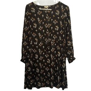 Fat Face Floral A-Line Short Dress size 6 Black Long Sleeve Pockets round neck